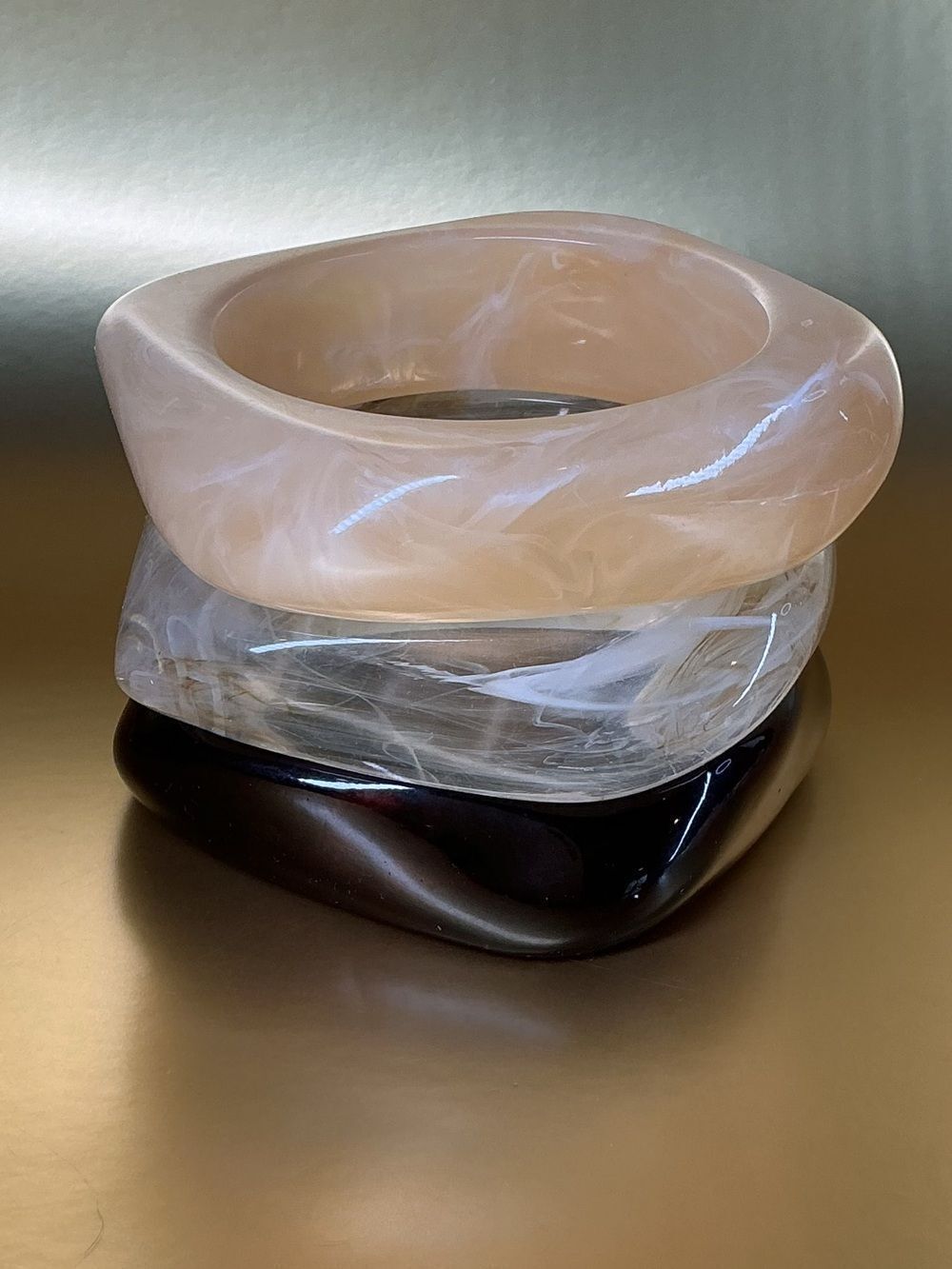 3 Stackable Resin Bracelets in Cream, Clear & Brown - size small
